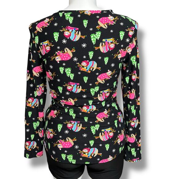 No Boundaries Womens Sloth Christmas Pajama Shirt Top Holiday Winter Festive XL - Picture 3 of 8